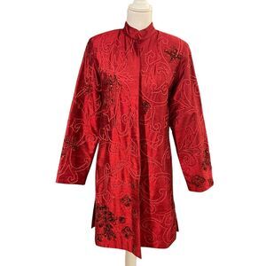 Vintage Anage Silk Kimono Jacket Sz S Christmas Beaded Embroidered Art to Wear